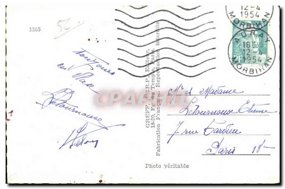 Quiberon — vista panorâmica e rochedos — recordações — Greff, Paris - Verso