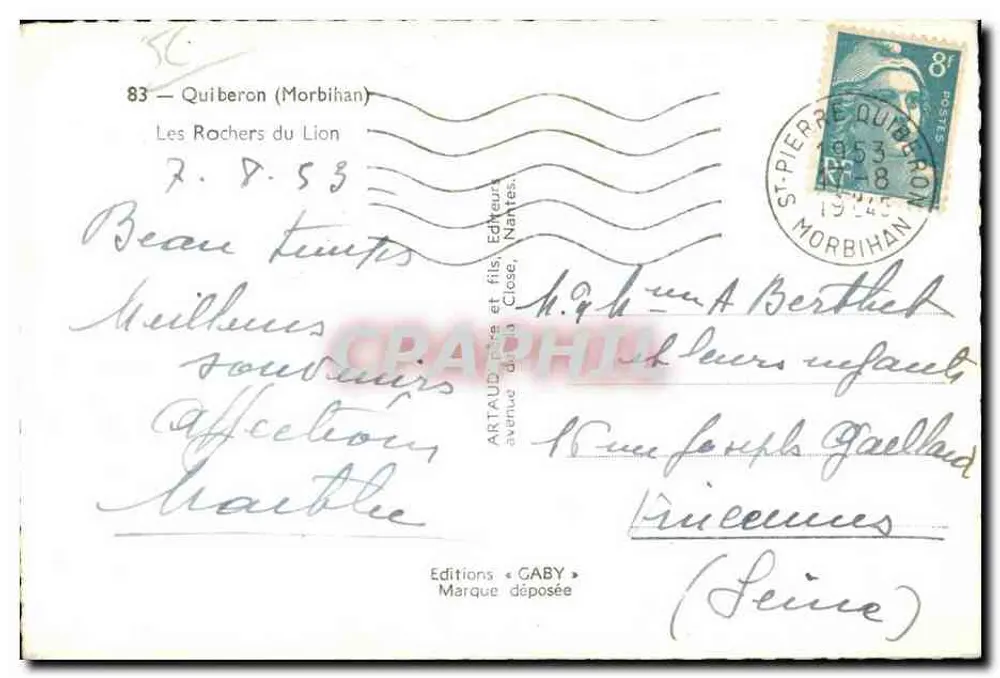 Os Rochos do Leão — Quiberon (Morbihan) — Edições GABY - Verso