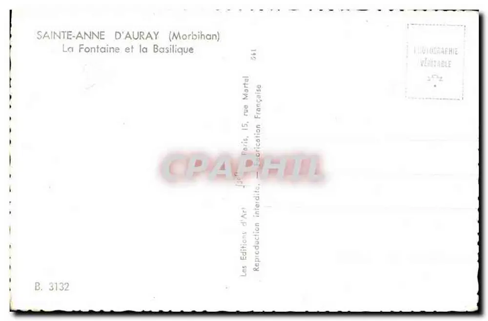 Sainte-Anne d'Auray — Die Fontäne und die Basilika — Editions d'Art - Rückseite