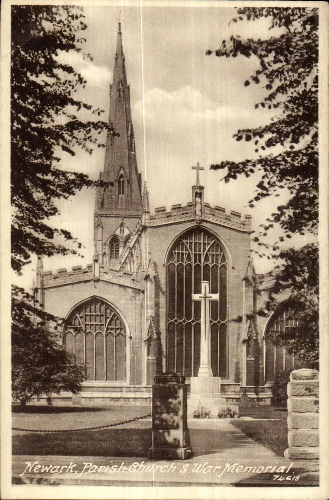 Newark, Chiesa parrocchiale e Monumento commemorativo della guerra — F. Frith & Co. Ltd. — serie 74.618 - Recto