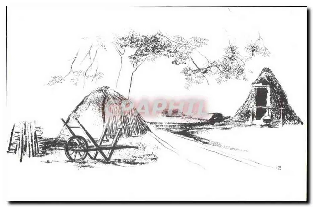 Hut und Kohlenofen — Freilichtmuseum Weald and Downland — Zeichnung von John Warren - Vorderseite