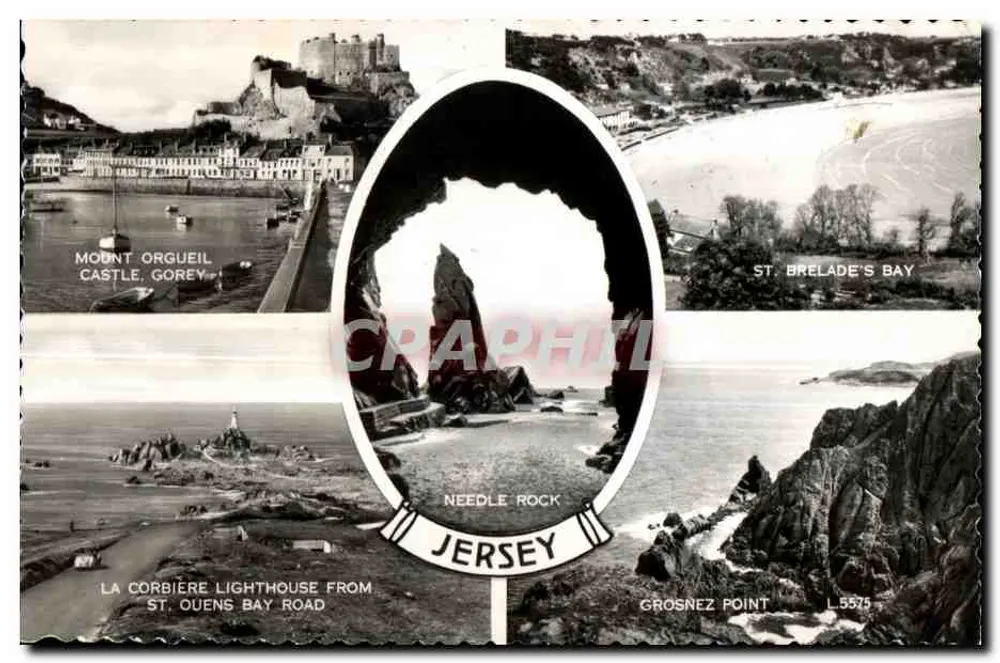 제리 — Mont Orgueil 성, Needle Rock, St. Brelade's Bay, La Corbière 등대 — 발행사 Jersey L.5575 - 앞면