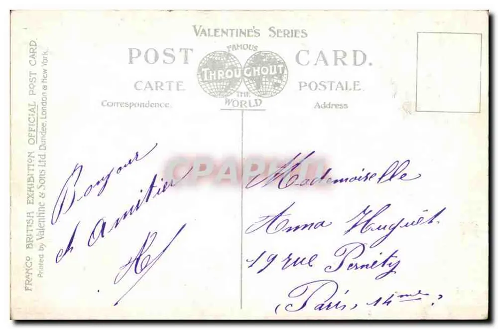 Indischer Palast, Französisch-Britische Ausstellung, London, 1908 — République Française, Serie Valentine's - Rückseite