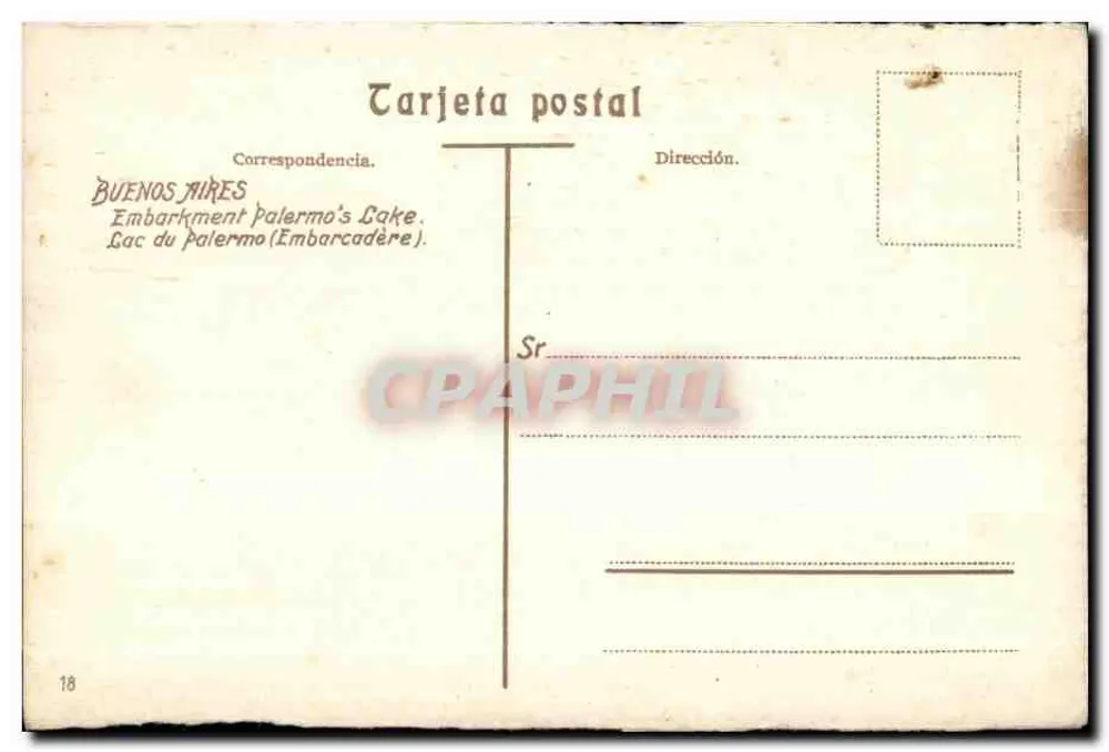 Buenos Aires — Lago de Palermo (Embarcadero) — Verlag unbekannt, Nr. 18 - Rückseite
