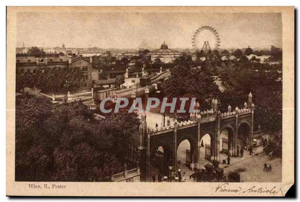 Viena, II., Prater — vista panorâmica com a roda gigante — editor B.K., W. II, n° 53 - Frente