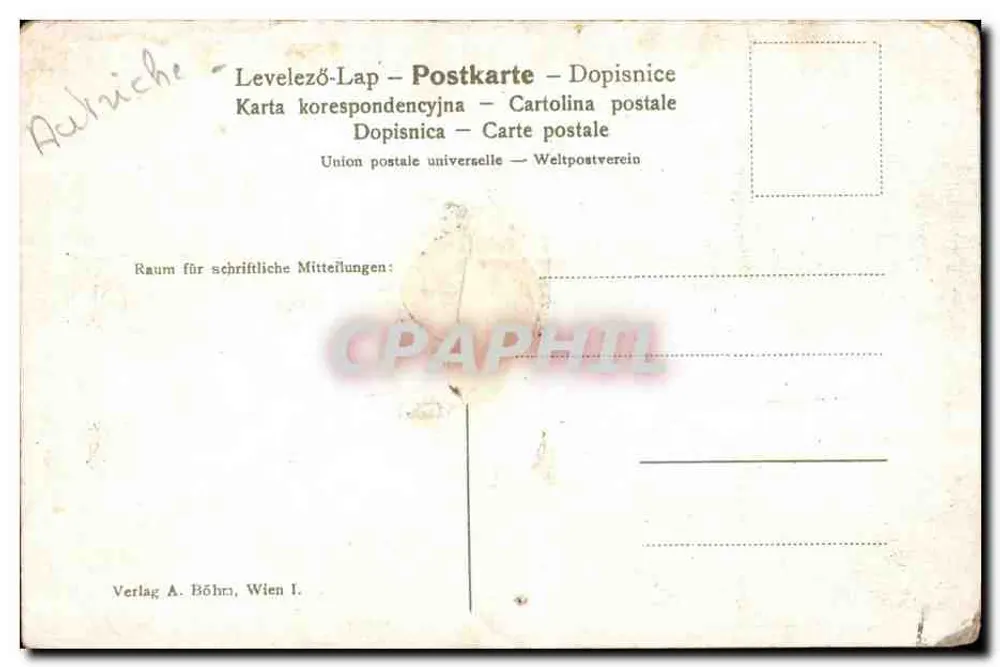 Viena, Graben — vista animada da rua com fonte e edifícios — Verlag A. Böhrn, Viena I. - Verso