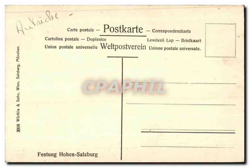 Festung Hohen-Salzburg — vue de la forteresse — éditeur Würthle & Sohn, Salzbourg - Verso