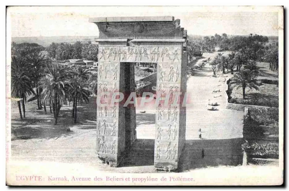 Ägypten: Karnak, Avenue des Beliers und Propyläen von Ptolemäus — Verlag Druckerei in Paris - Vorderseite
