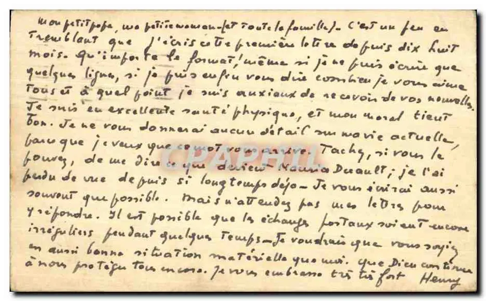 Henry Lowry Field — Brief von Denver nach Brest — unbekannter Verleger, Seriennummer nicht sichtbar - Rückseite