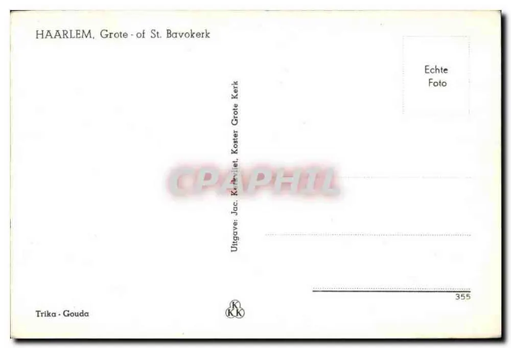 Haarlem, Große oder St. Bavokerk — Verlag Trika-Gouda, Nr. 355 - Rückseite