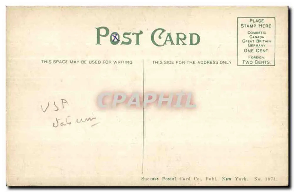 Túmulo de Grant, Nova York — Success Postal Card Co. Publ. Nova York, No. 1071 - Verso