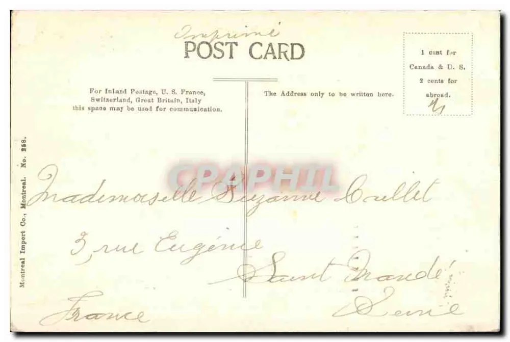 Bank of Montreal — Montreal — Verlag Montreal Import Co. Nr. 268 - Rückseite