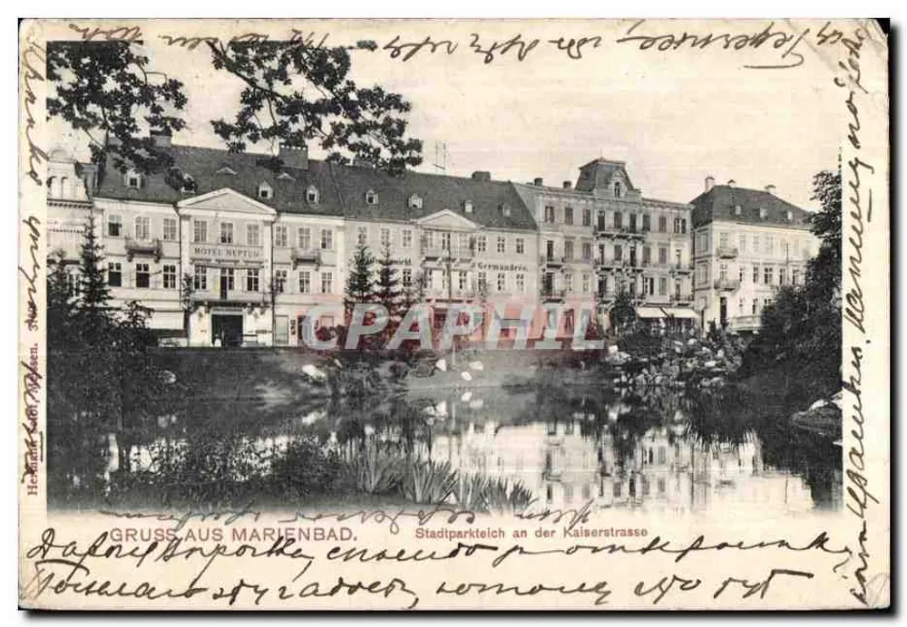 Hôtel Ruplitz — vue du Stadtparkteich à Marienbad — éditeur non visible - Vorderseite