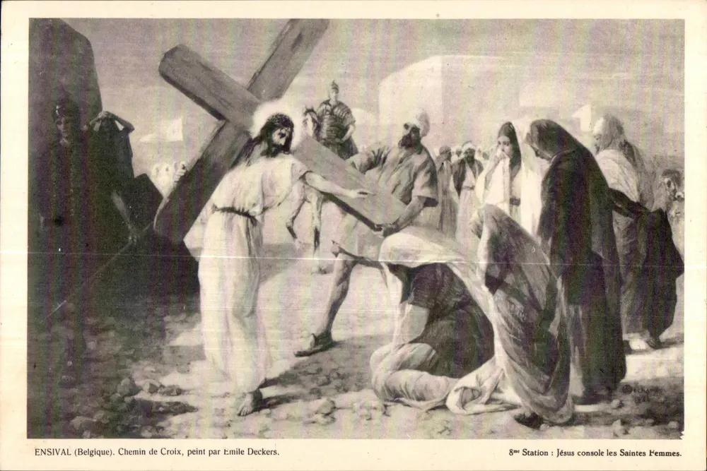 Via Dolorosa — 8. Station: Jesus tröstet die heiligen Frauen — gemalt von Émile Deckers, ENSIVAL (Belgien) - Vorderseite