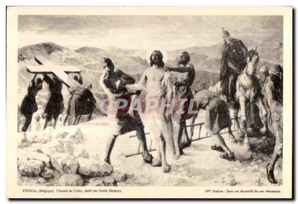Ensisval (Belgien) - Weg des Kreuzes, 10. Station: Jesus wird seiner Kleidung beraubt - gemalt von Emile Deckers - Vorderseite