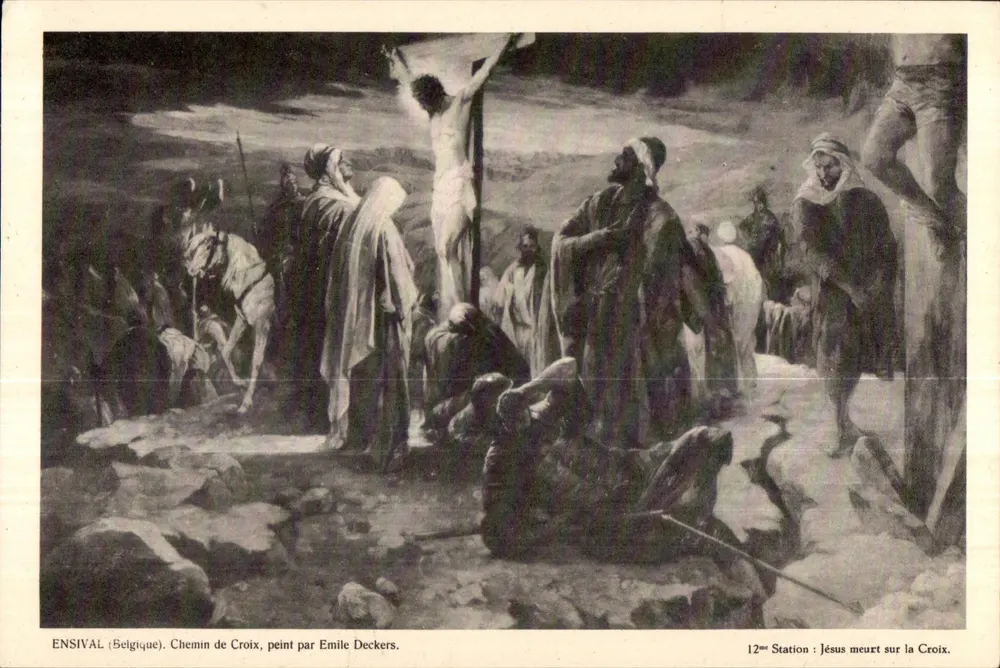 Ensisval (Belgien) - Stations des Kreuzwegs, 12. Station: Jesus stirbt am Kreuz - gemalt von Emile Deckers - Vorderseite