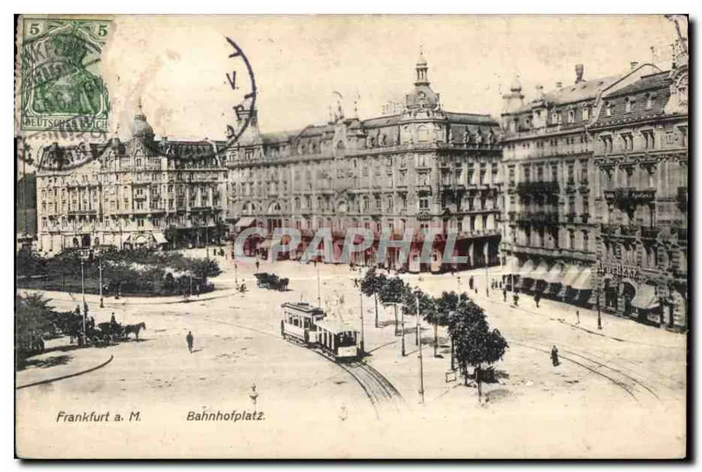 Frankfurt a. M. — Bahnhofplatz — VI 784, editor Vosseligte Kunstdruckerei Meis & Lauts, Darmstadt - Frente