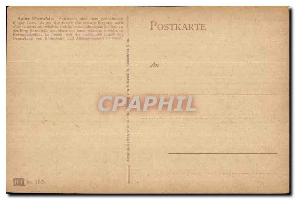 ईह्रेनफेल्स के अवशेष — राइन के किनारे — प्रकाशक ईह्रेनफेल्स, संख्या 102 - पीछे