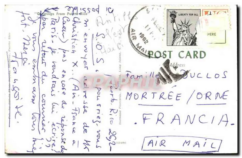 Carte postale illustrée de la carte de Porto Rico — éditeur non visible - Verso