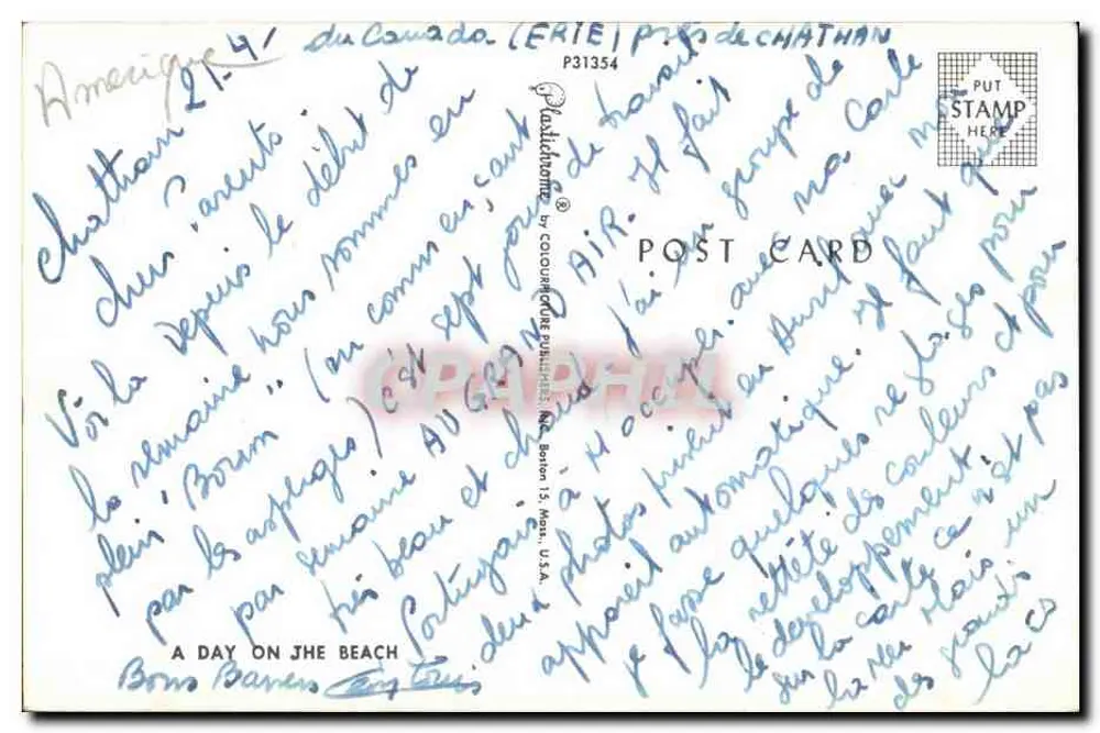 चैटम — समुद्र तट — प्रकाशक कलरक्रोम पब्लिकेशन्स इंक. बोस्टन, संयुक्त राज्य अमेरिका, संख्या P31354 - पीछे