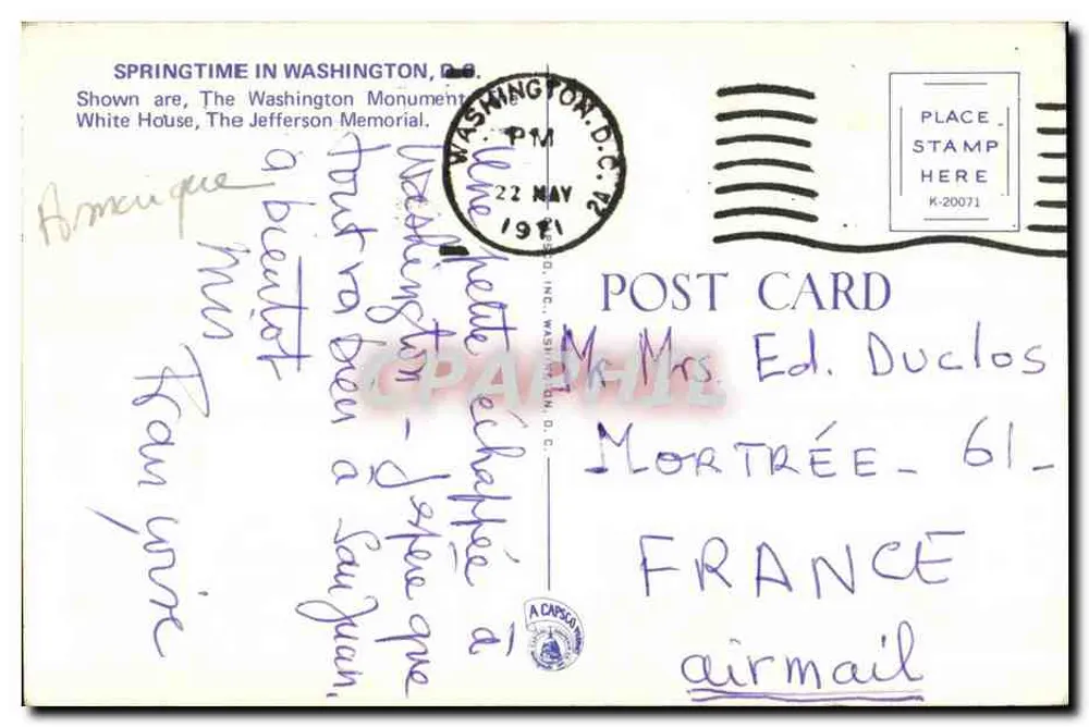 Frühling in Washington, D.C. — Ansicht der Denkmäler — Verlag A CAPSAIN INC. - Rückseite