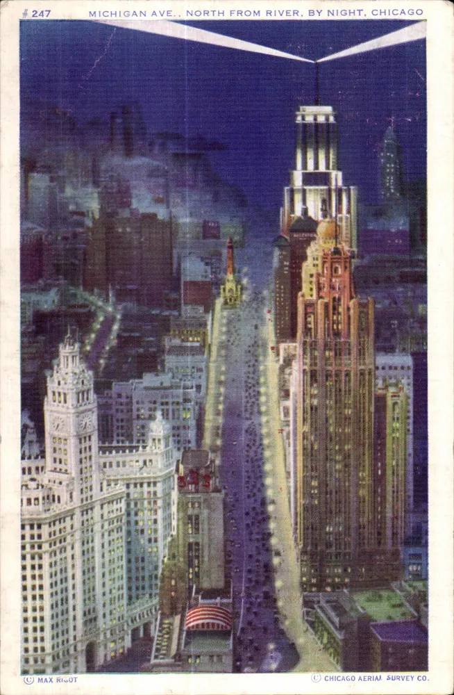 Michigan Ave., North from River, by Night, Chicago — Chicago Aerial Survey Co. n° 247 - Recto