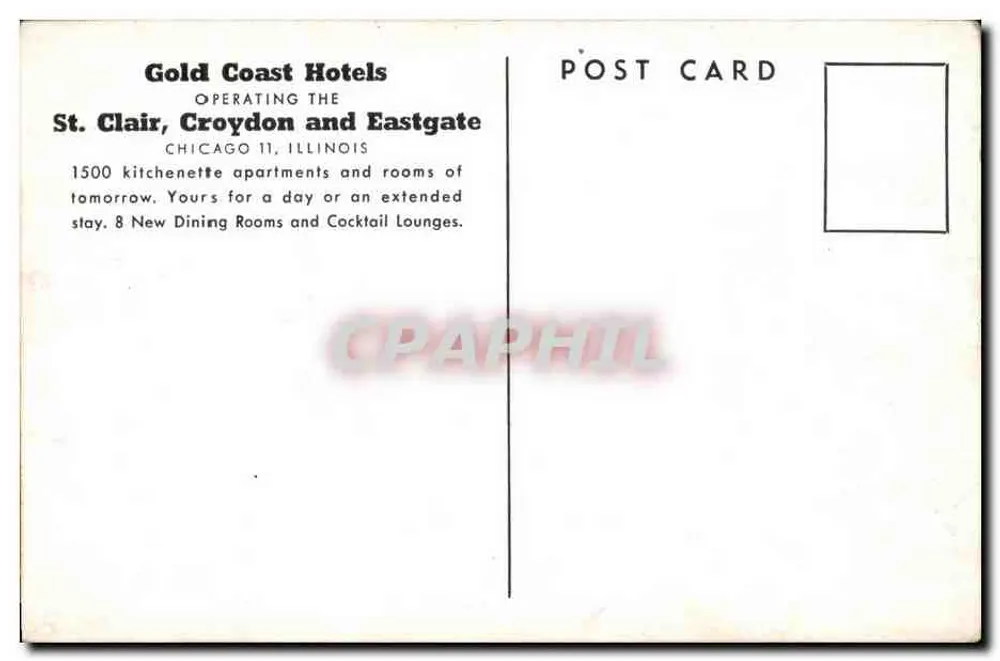 Croydon, St. Clair, Eastgate — Gold Coast Hotels — Chicago, Illinois - Rückseite