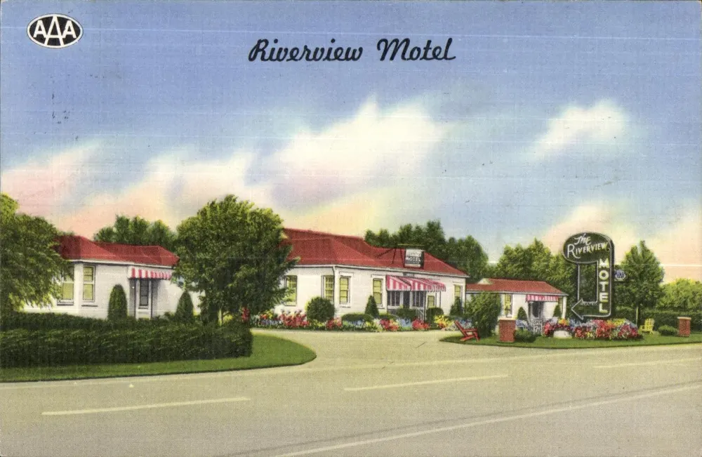 Riverview Motel — Berwick, Pensilvânia — The Mirbane Greeting Card Co. - Frente