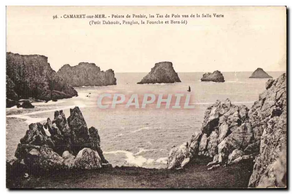 Camaret-sur-Mer - Pointe de Penhir, Tas de Pois widziane z Sali Zielonej (Petit Dahouët, Penglaz, la Fourche i Bern-id) - Awers