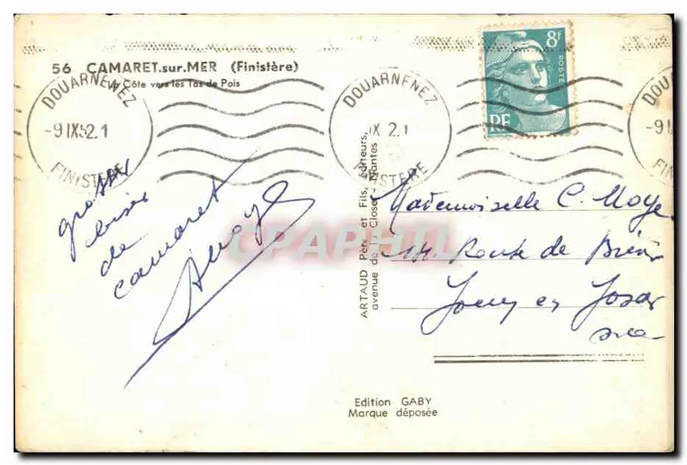 Côte des Tars de Pois — Camaret-sur-Mer (Finistère) — Edição GABY - Verso