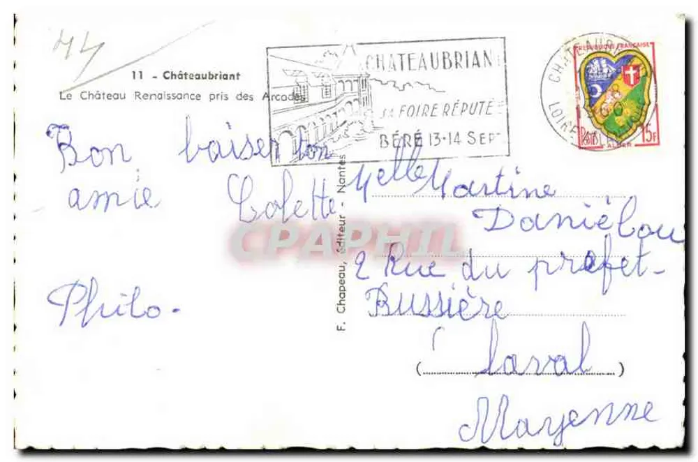 Châteaubriant — O Castelo Renascentista visto das Arcadas — F. Chapeau, editor - Verso