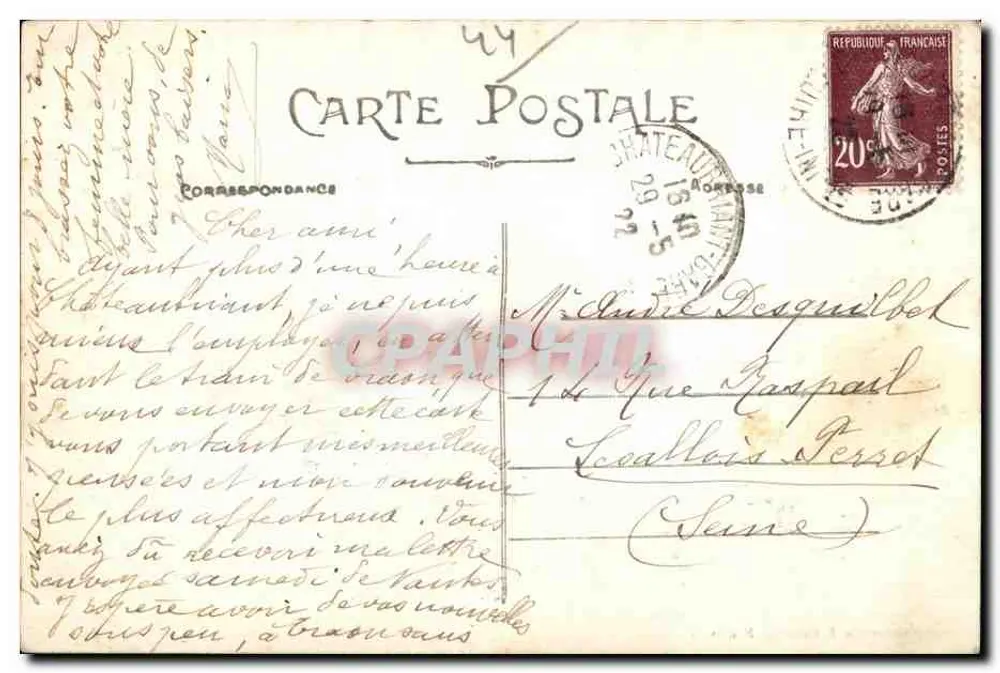 Châteaubriant (Loire-Inf.) — A Cour do Castelo da Renascença — Coleção F. Chapeau, Nantes - Verso