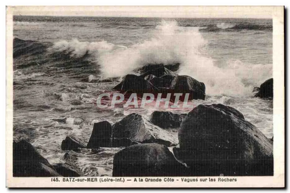 Batz-sur-Mer (Loire-Inf.) — An der Grande Côte — Wellen auf den Felsen — F. Chapeau, Verleger - Vorderseite