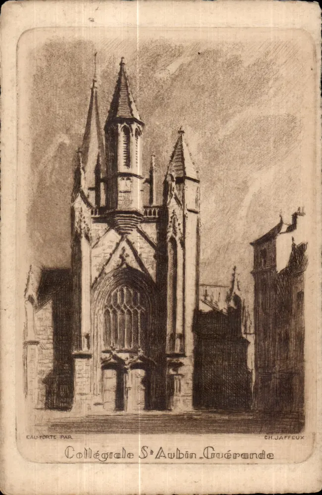Catedral de Saint-Aubin em Guérande — gravura em água-forte por Ch. Jaffeu - Frente