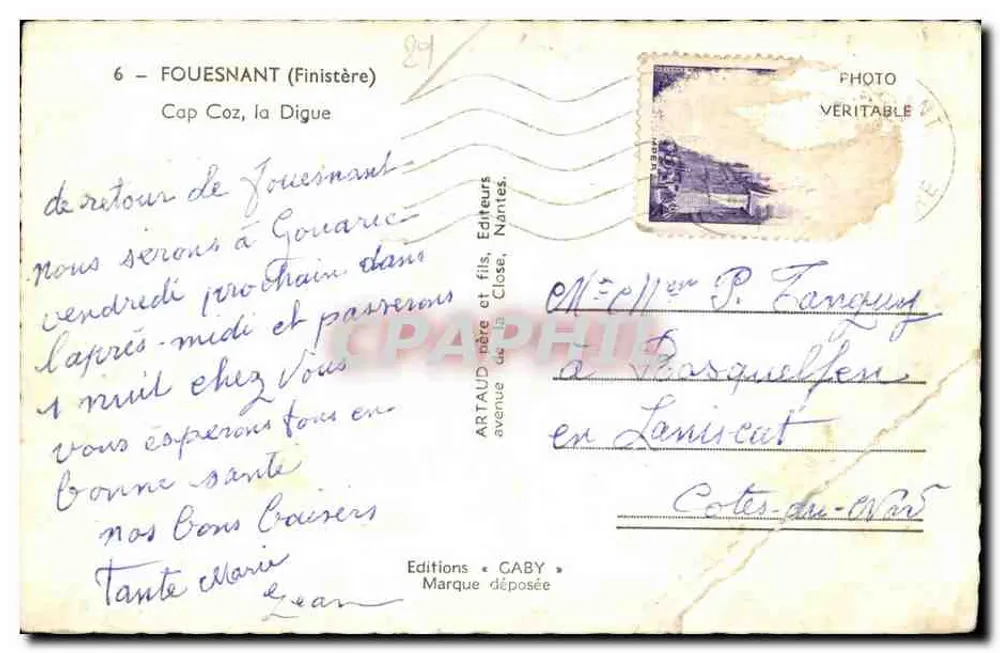 Cap Coz, die Digue — Fouesnant (Finistère) — Edition GABY - Rückseite