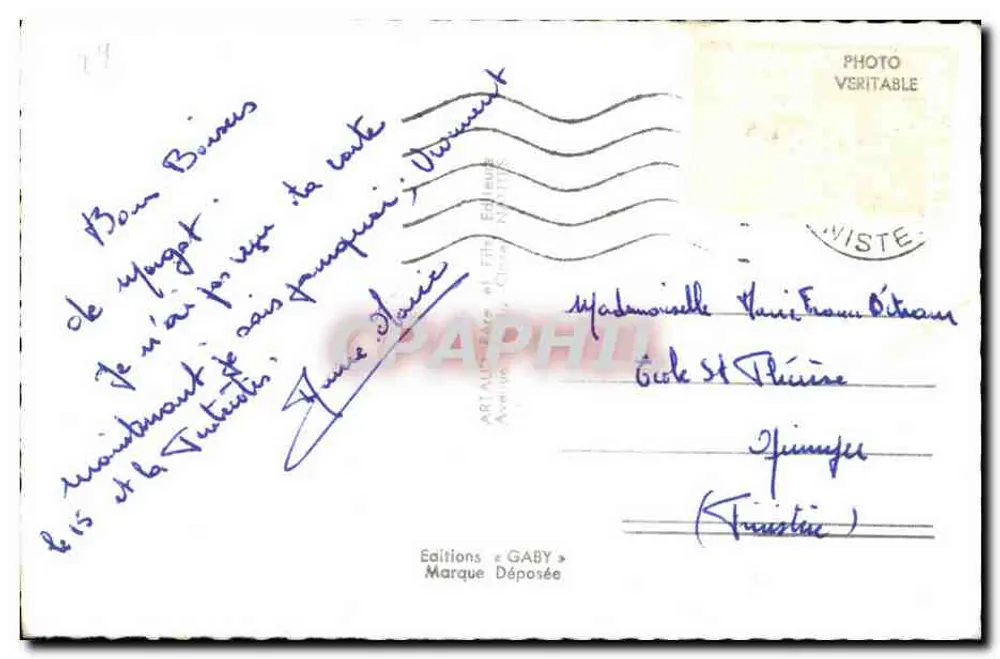 Morgat — Vista da praia, a ponte, a ilha Vierge e o castelo de Dinan — Souvenir — Edições Gaby - Verso