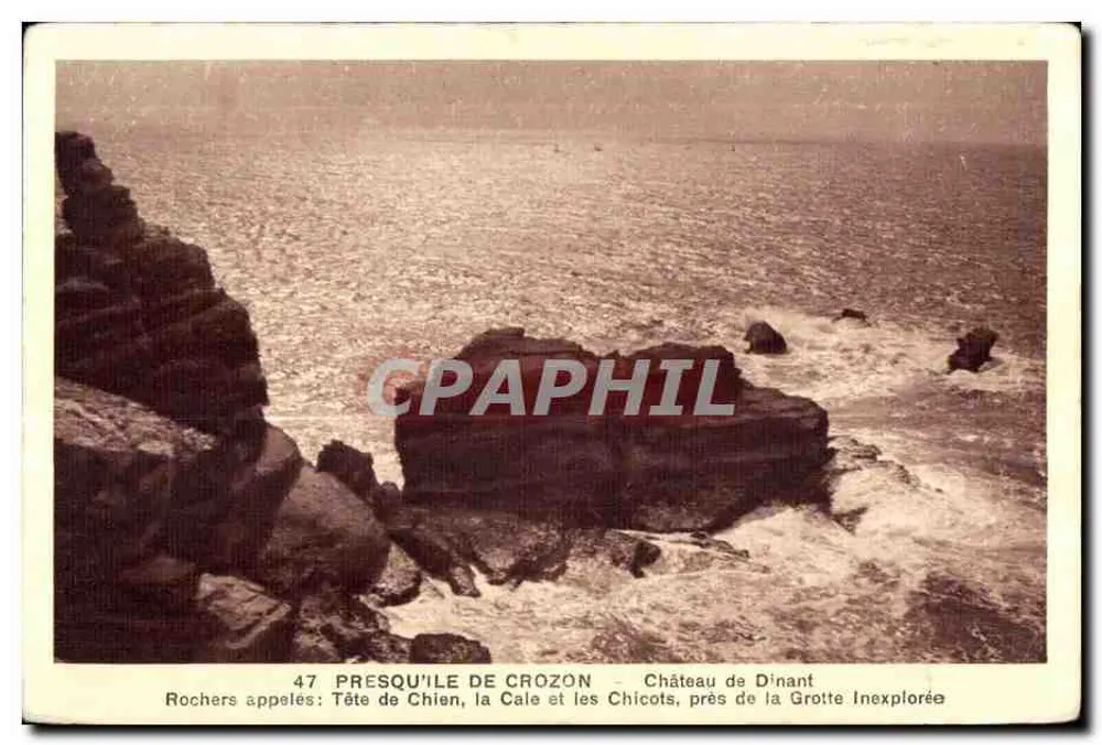 Presqu'île de Crozon — Felsen genannt Tête de Chien, la Cale und les Chicots, in der Nähe der unerforschten Höhle — Henri Braun & Cie - Vorderseite