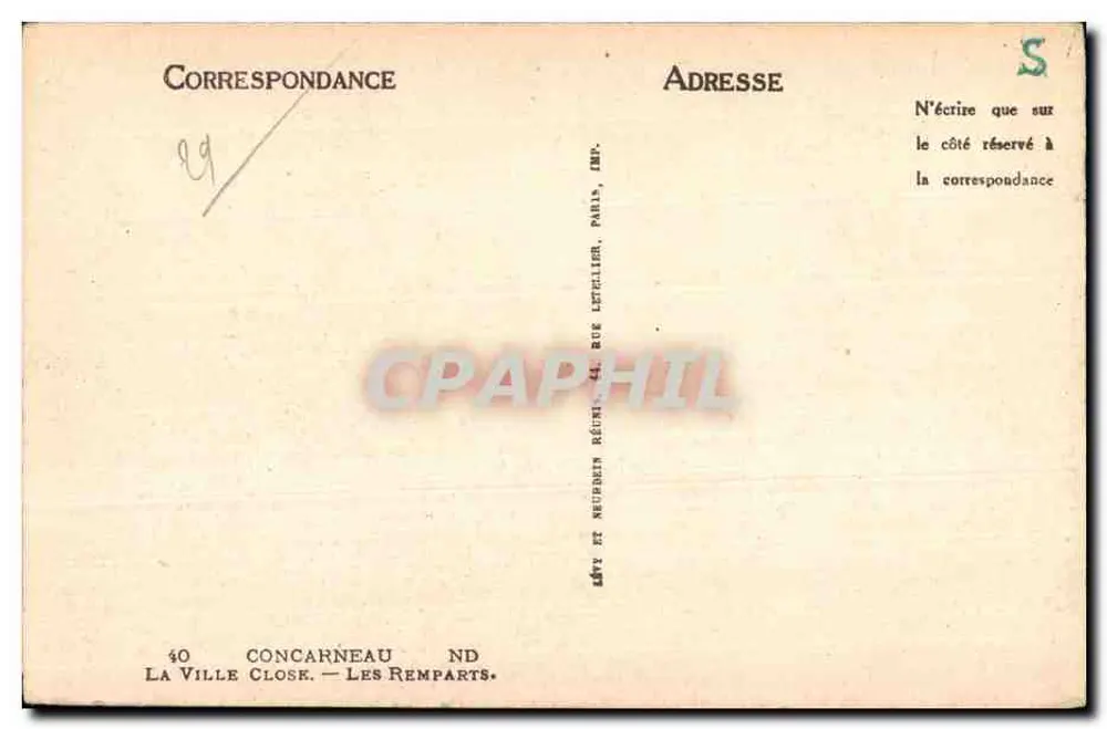 Concarneau — Die geschlossene Stadt — Die Mauern — Verlag: Lévy et Neuprein, Paris - Rückseite