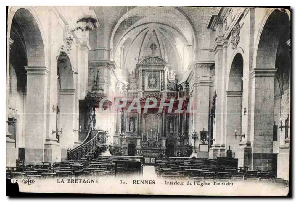 Rennes — Interior de la Iglesia de Toussaint — La Bretaña, serie 34 - Anverso