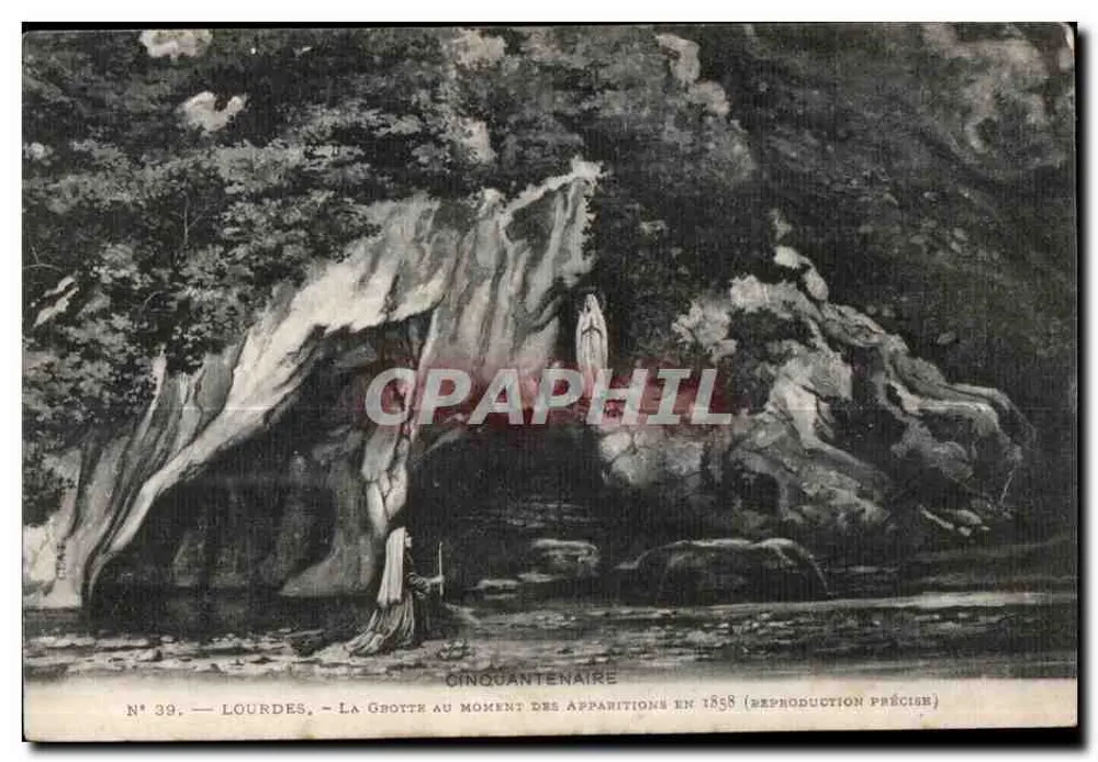 Lourdes — Die Grotte zum Zeitpunkt der Erscheinungen im Jahr 1858 — Cinquantenaire, Nr. 39 - Vorderseite