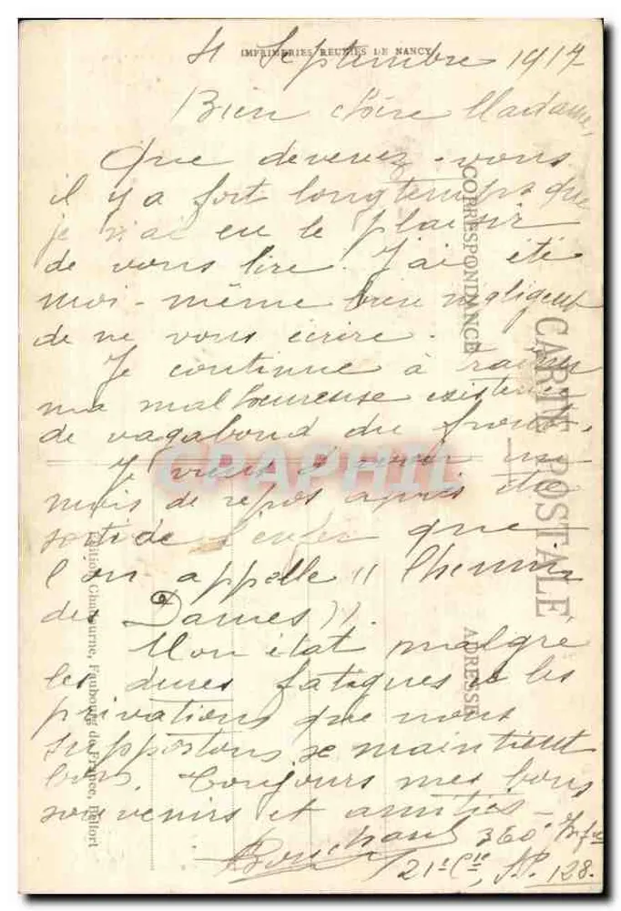 D'Albace — Lembrete — Imprimeries Réunies de Nancy, n° 571 - Verso