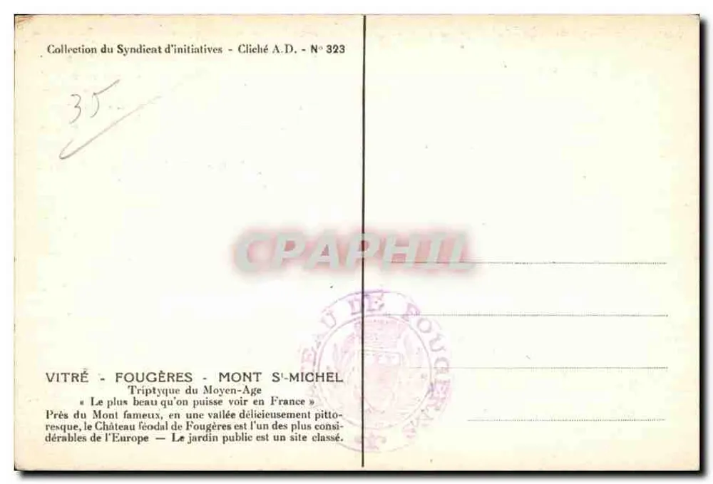 Fougères — Südfassaden des Schlosses — Perrin, Verleger — Paris - Rückseite