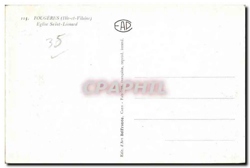 Fougères (Ille-et-Vilaine) — Igreja de São Léonard — Editor de Arte, Caen - Verso