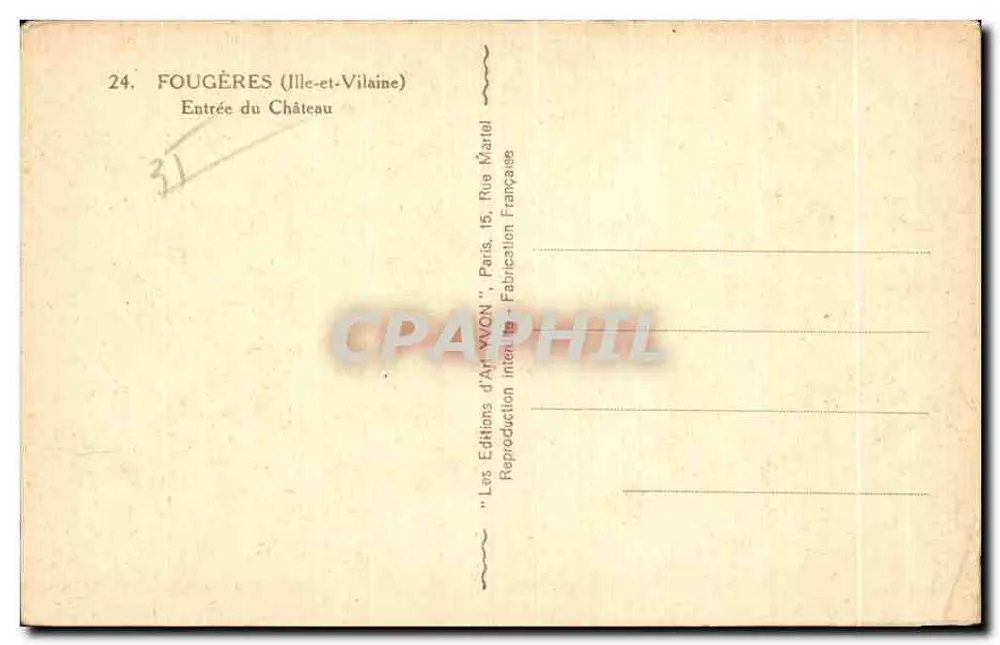 FOUGÈRES — Eingang zum Schloss — Les Éditions d'Art Yvon, Paris - Rückseite