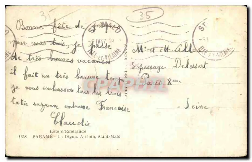 Saint-Malo — La Digue — Côte d'Émeraude — Verlag Lorc - Rückseite