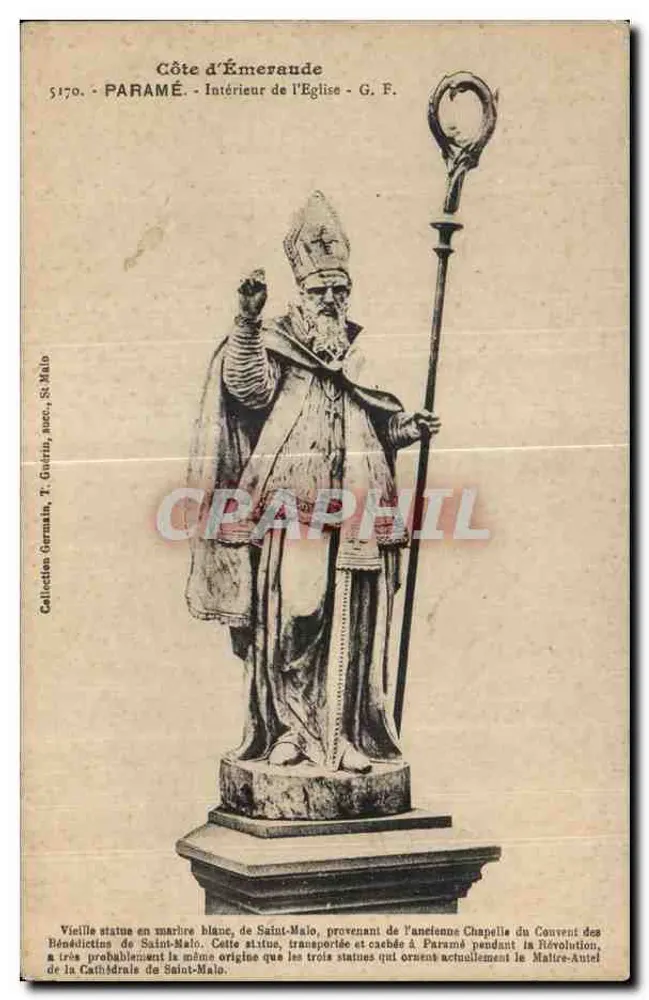 Statue des Heiligen Émerande in Paramé — Innenraum der Kirche — G. F. - Vorderseite