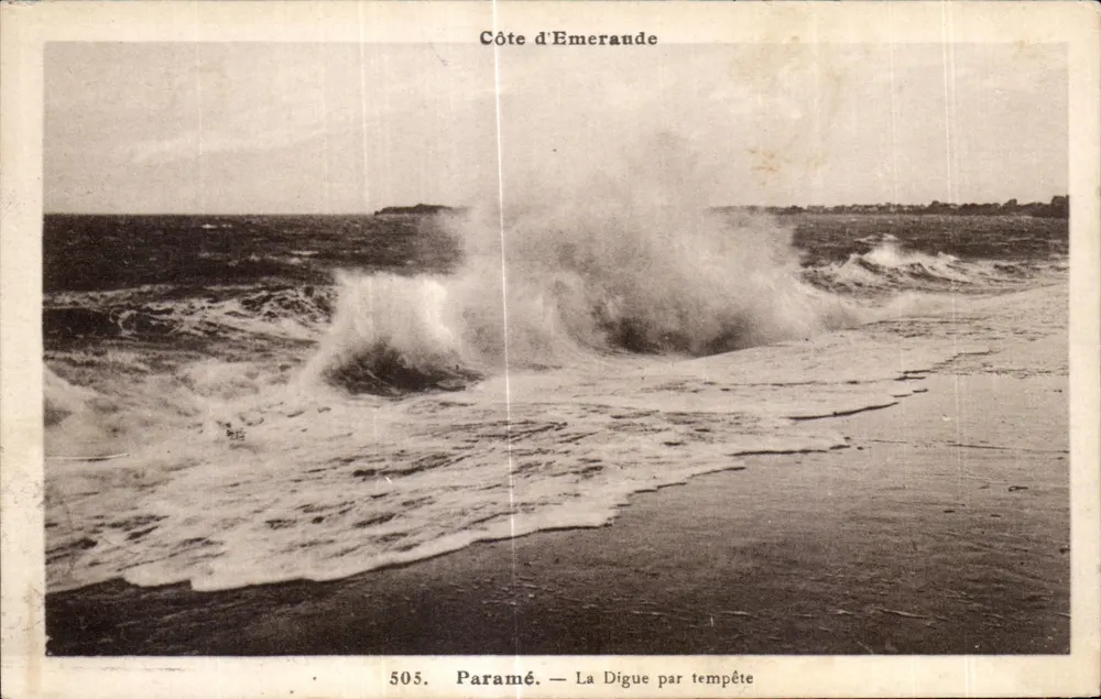 Paramé — La Digue durante a tempestade — Côte d'Émeraude, n°505 - Frente