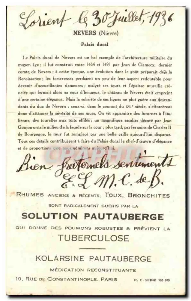 Nevers (Nièvre) — Palácio Ducal — Coleção da Solution Pautauberge, 6ª Série - Verso