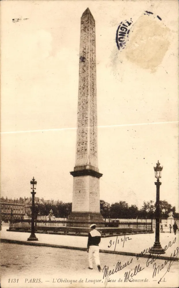 Parigi — L'Obelisco di Luxor, Piazza della Concordia — editore Parigi, n° 1131 - Recto