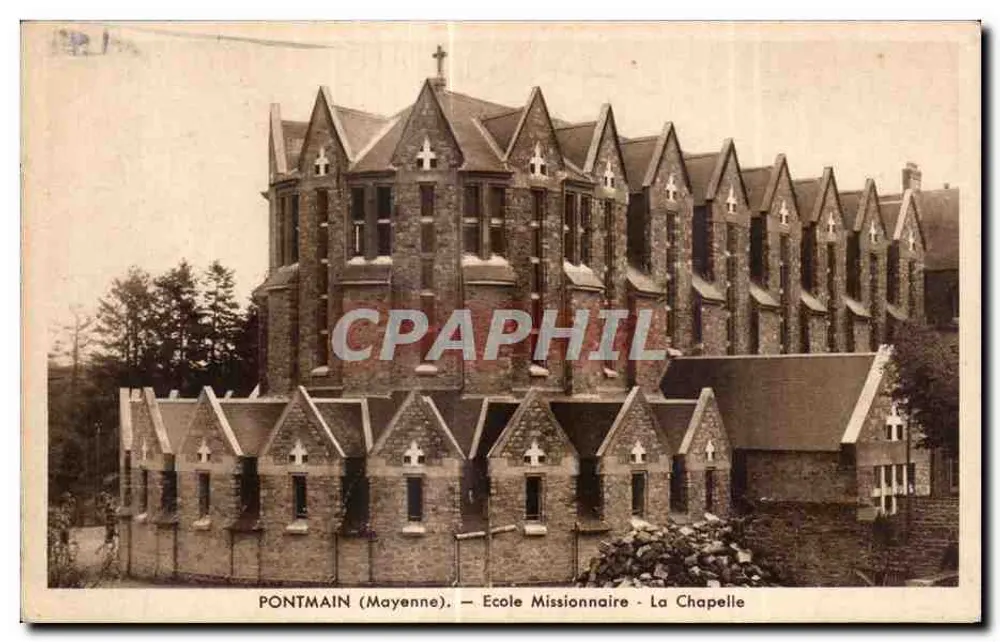Pontmain (Mayenne) — Escola Missionária - A Capela - Frente